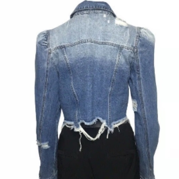 ZARA puffed Ripped Denim Jean Jacket - Picture 11 of 12